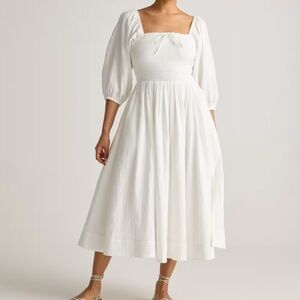 Quince 100% Organic Cotton Gauze Smocked Square Neck Midi Dress